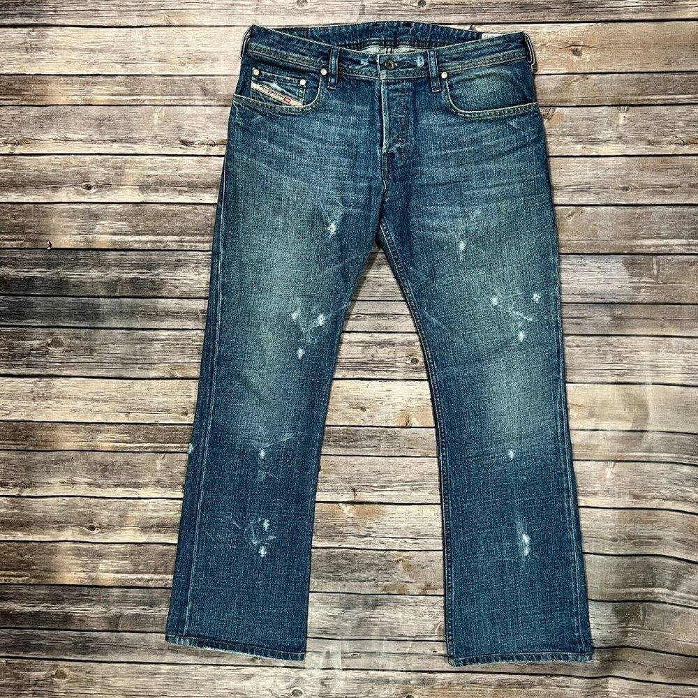 Diesel Zatiny Bootcut Jeans 32x31 Mens Blue Denim Distressed Pants Button Fly
